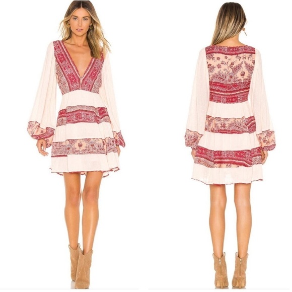 FREE PEOPLE l My Love Pink Bohemian Mini Dress Summer Country Western XS NEW! - Picture 3 of 11